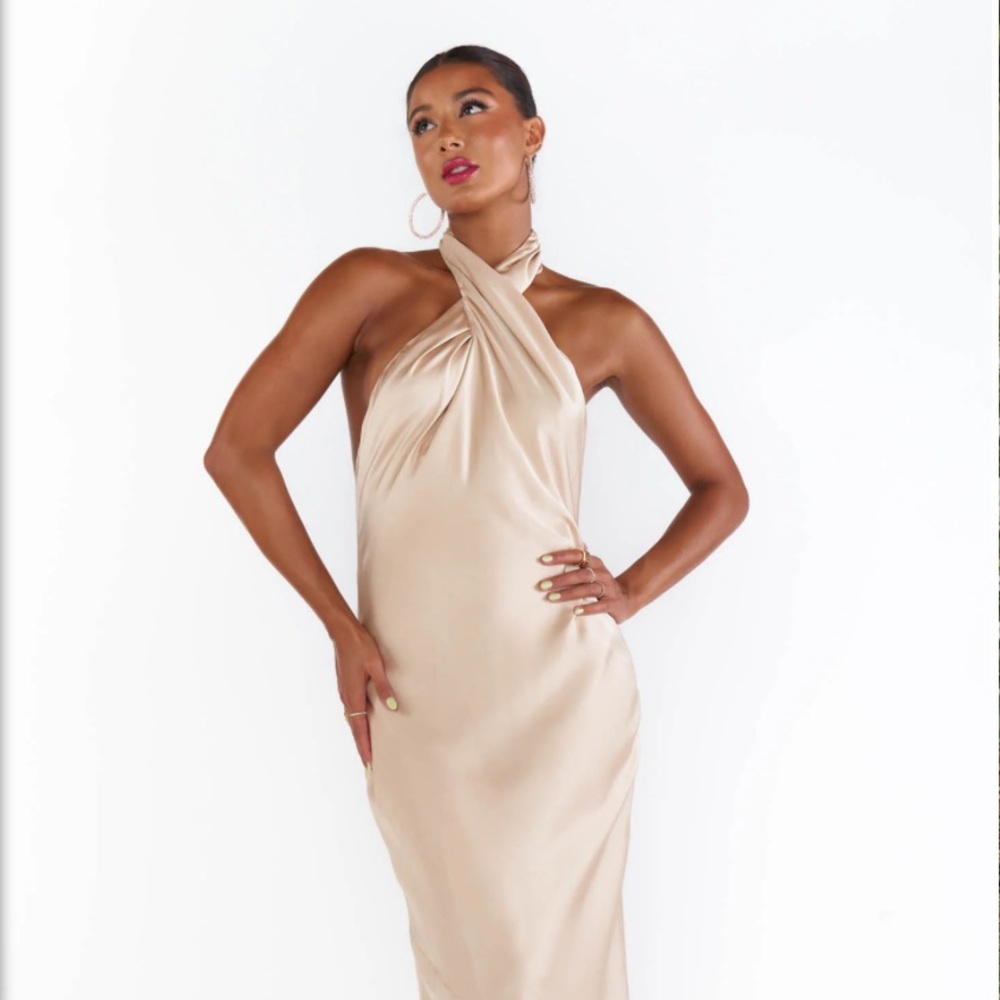 Jasmine Halter Maxi Dress XXS champagne luxe satin worn once